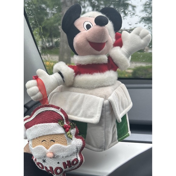 Disney Other - VTG Mickey Plush Tree Topper Santa Gift Box Xmas Holiday Decor W/handmade Santa